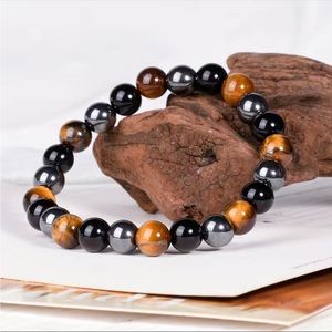 Elegant Tigers Eye, Black Obsidian and Hematite stone Bracelet